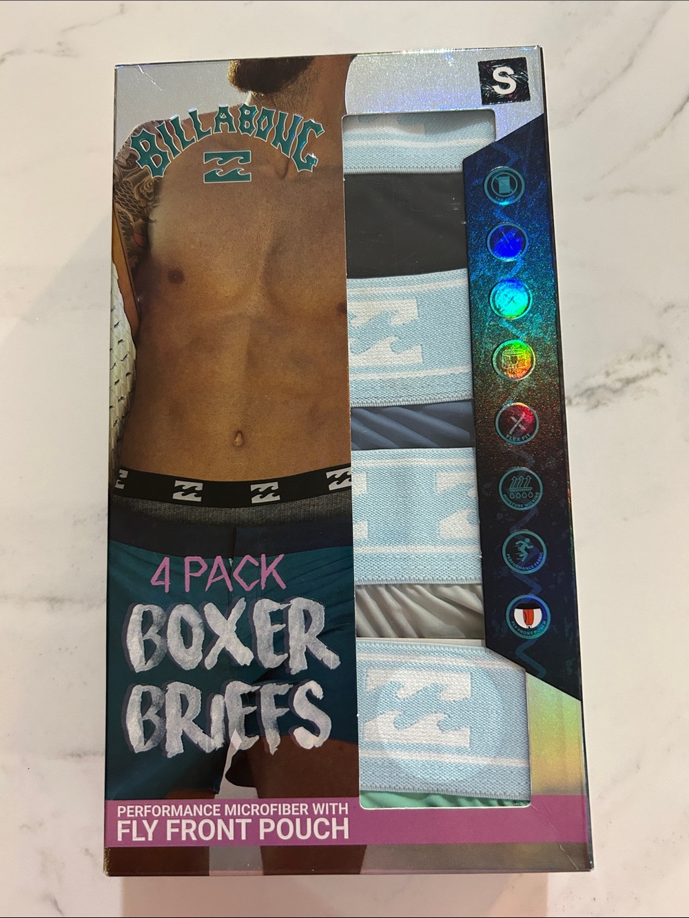 Billabong Men’s 4-Pack Boxer Briefs - Light Blue & Black